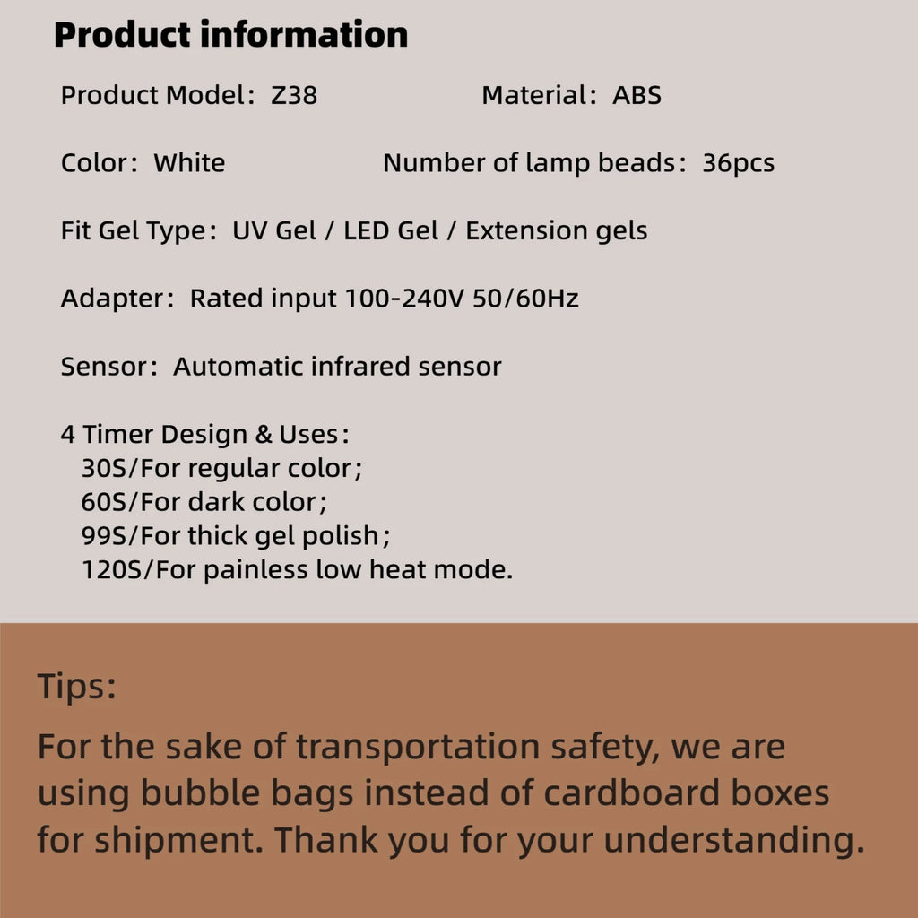 Professional UV Nail Lamp 36 LED High Power Smart Auto Sensor Fast Curing Gel Drying Light for Manicure And Pedicure