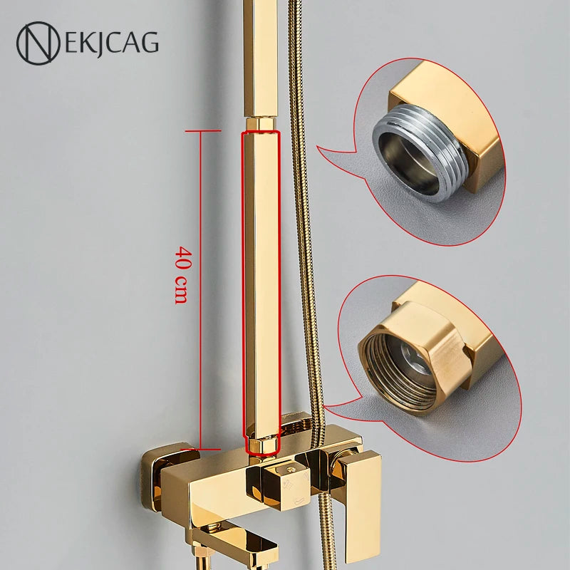 Square Extension Tube Bathroom Shower Faucet Extra Extend Tube Black Golden White Chrome 40/50CM Universal Interface Extend Pipe