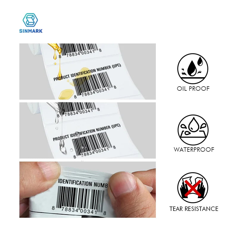 SINMARK White Sticker 3/6/10 Rolls Waterproof Paper Adhesive Label Anti-Oil Use for SK58/SK20/SK35 Mini Thermal Printer Tape