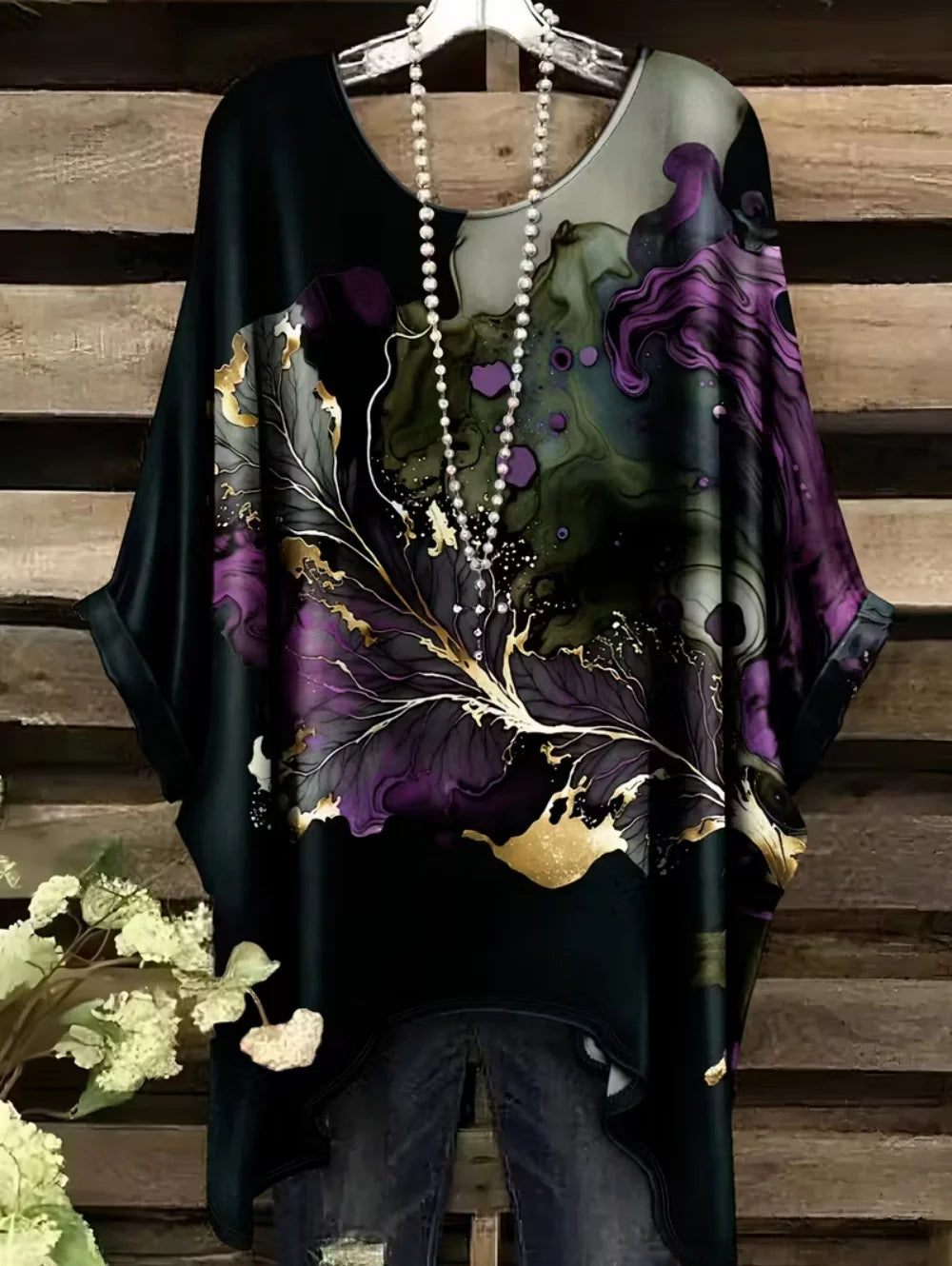 Bohemian Chic Women's T-Shirt Vintage Floral Graphic O-Neck Pullover Short Sleeve Tees Oversized Irregular Hemline Y2k Clothes