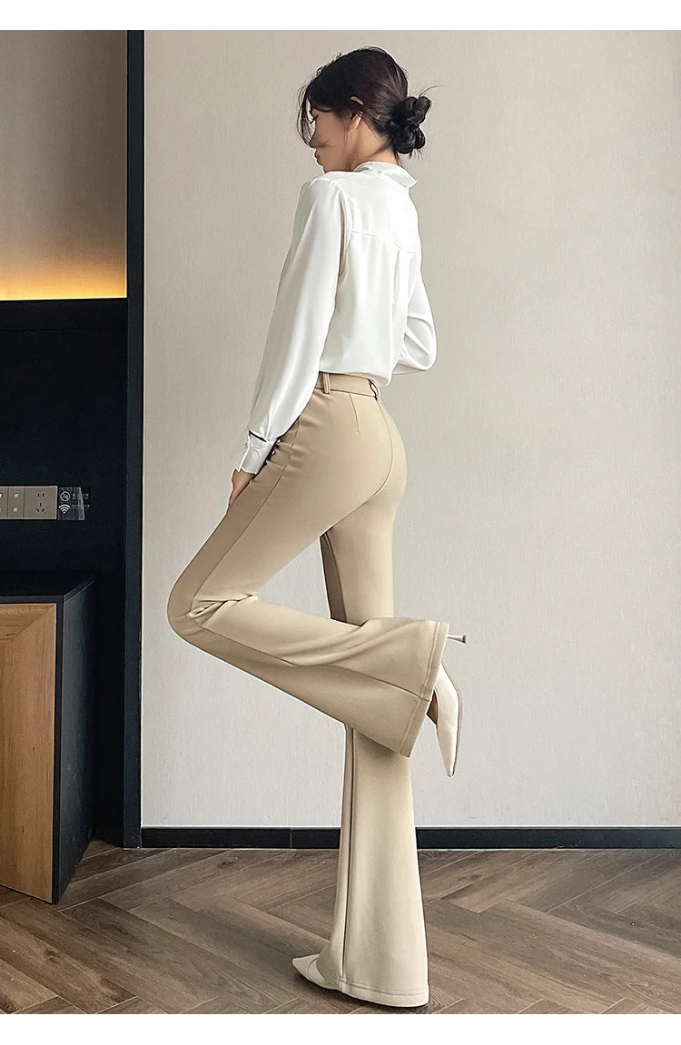 Slimming Flared Pants High Waist Elastic Suit Casual Spring Women's Sle Covering Meat Thin Long Trousers Casual Pants