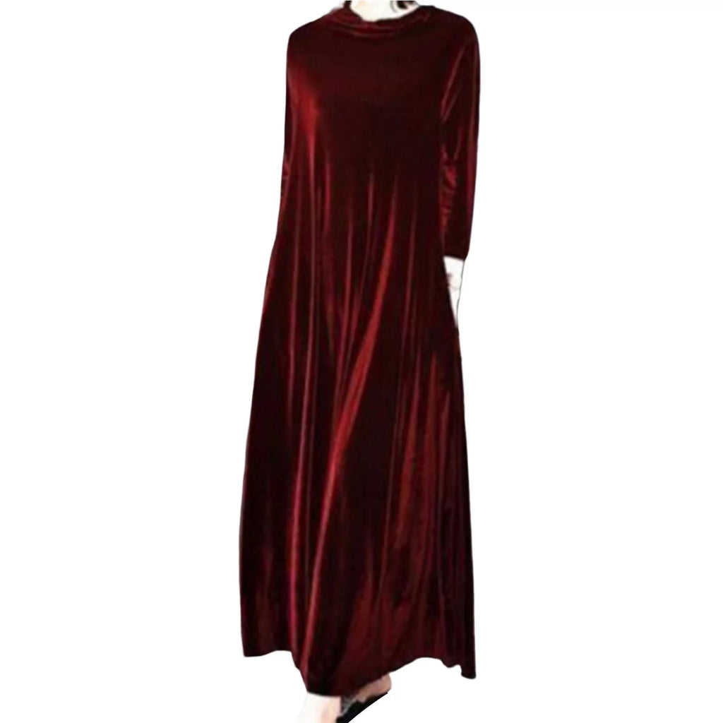 Women Fall Dress Solid Color Loose Long Sleeves Button Maxi Dress Keep Warm Velvet Mom Spring Dress Women Clothes