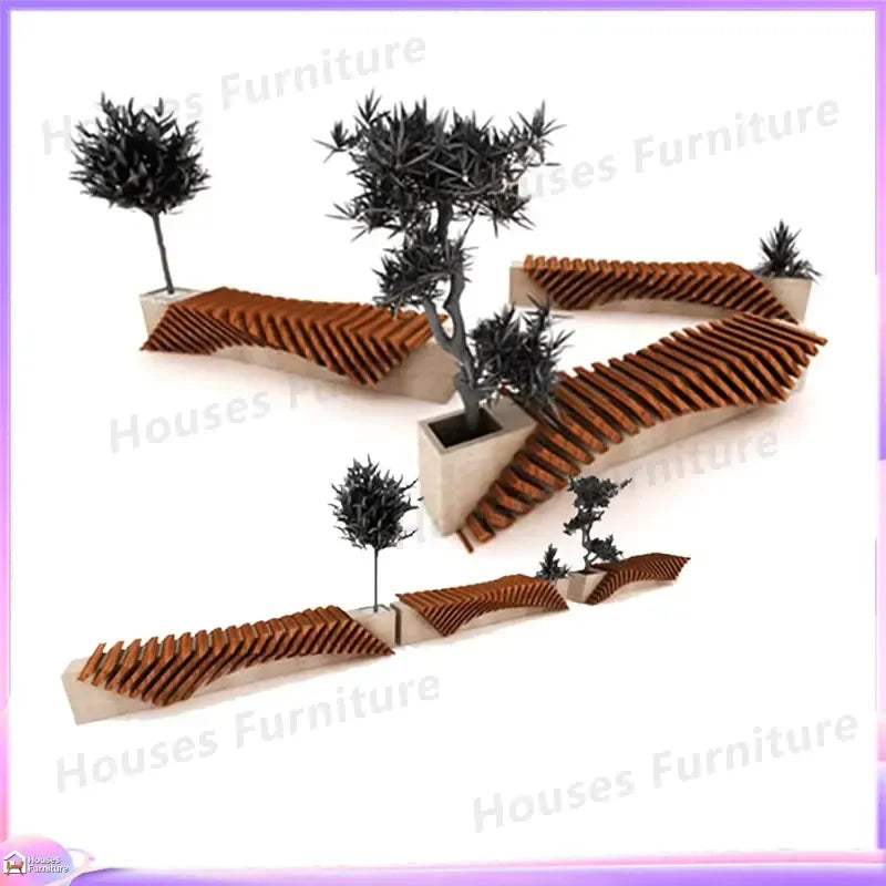 KY632 Rib Bench Outdoor Commercial Furniture Garden Park Waiting Seat Heavy Duty Metal Patio Public Seating for Street