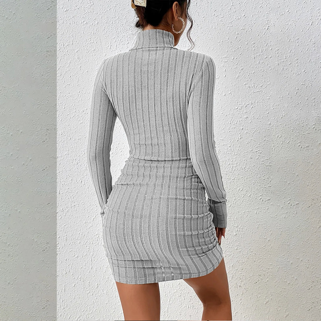 Knitted Bottoming Dress Women Elegant Party Autumn Winter Turtleneck Long Sleeves Sexy Sheath Mini Dresses Bodycon Club Dress