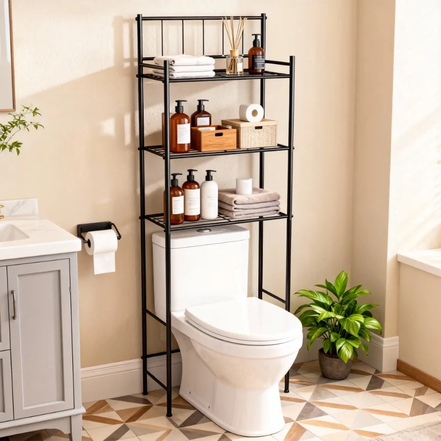 3-Tier Over Toilet Storage Rack for Space-Saving Bathroom Organization Stylish Metal Design for Maximal Storage Efficiency Abov