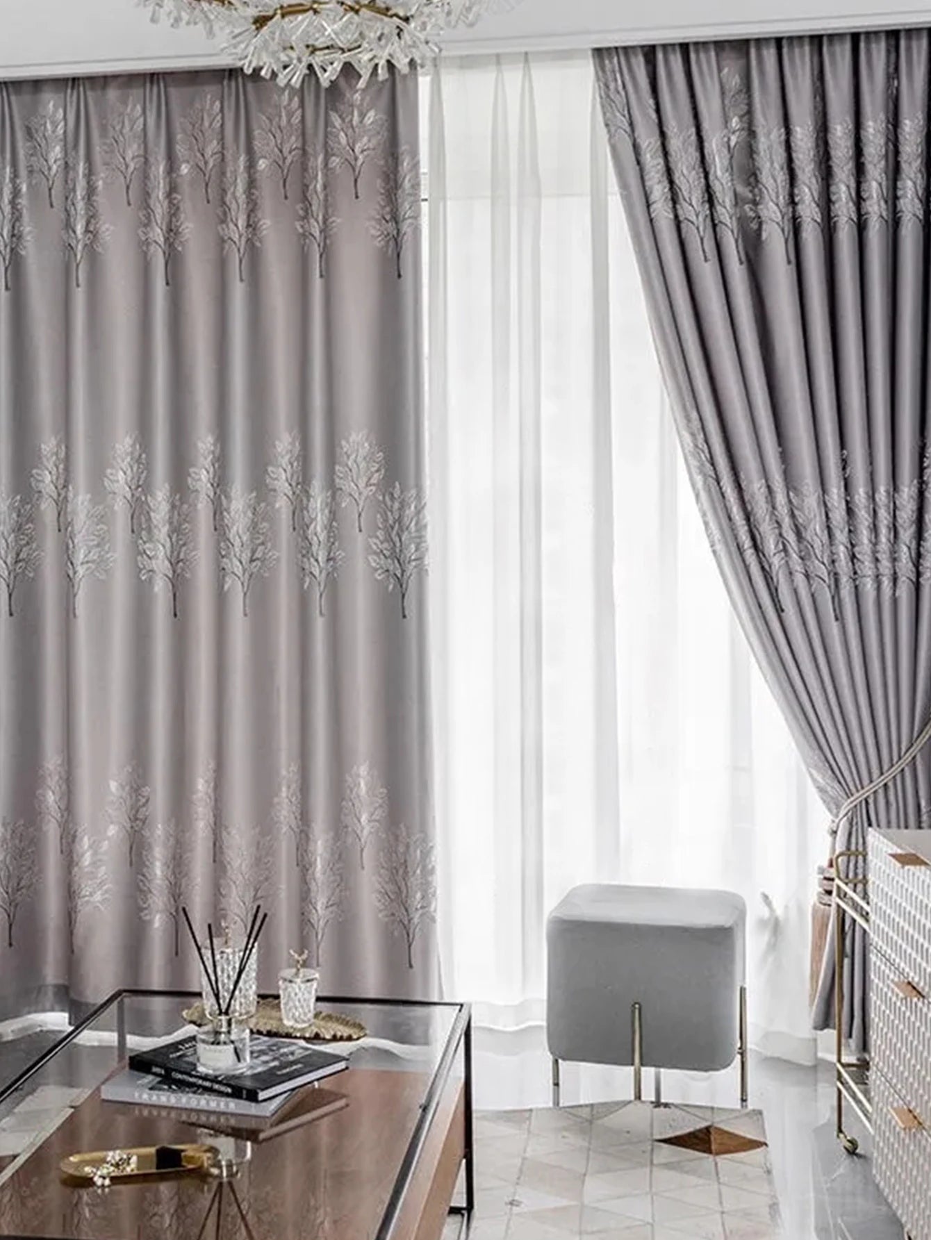 1pc Modern simple thickened jacquard thermal insulation curtain finished modern living room bedroom window