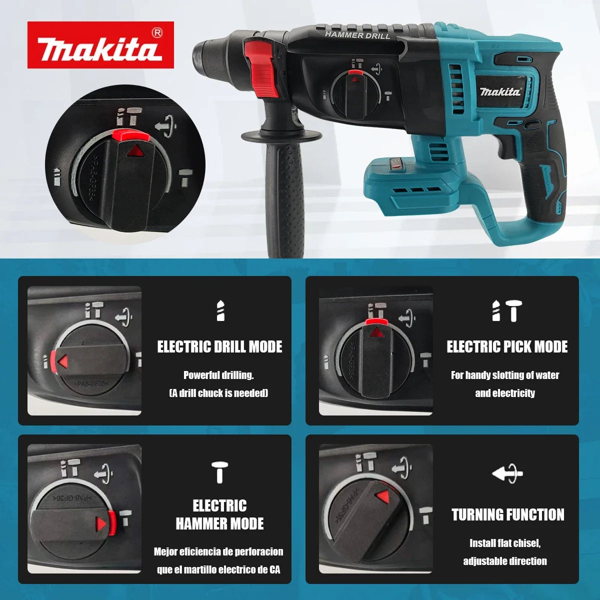 Original Makita DHR242 18V Rotary Hammer Low Vibration 13.5m/s² Comfortable Operation for Long Drilling Sessions