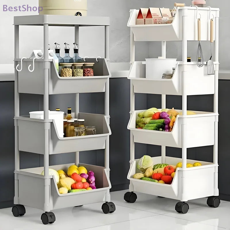 Kitchen Organizer Storage Rack Mobile Snack Toy Trolley Desk Side Book Shelf Rack Wheels