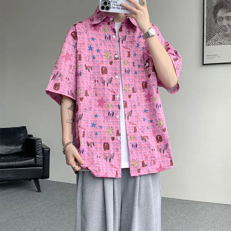 LEGIBLE Spring Summer Solid Shirts Men Casual Oversized Three Quarter Shirts Male Loose Fit Shirt for Man