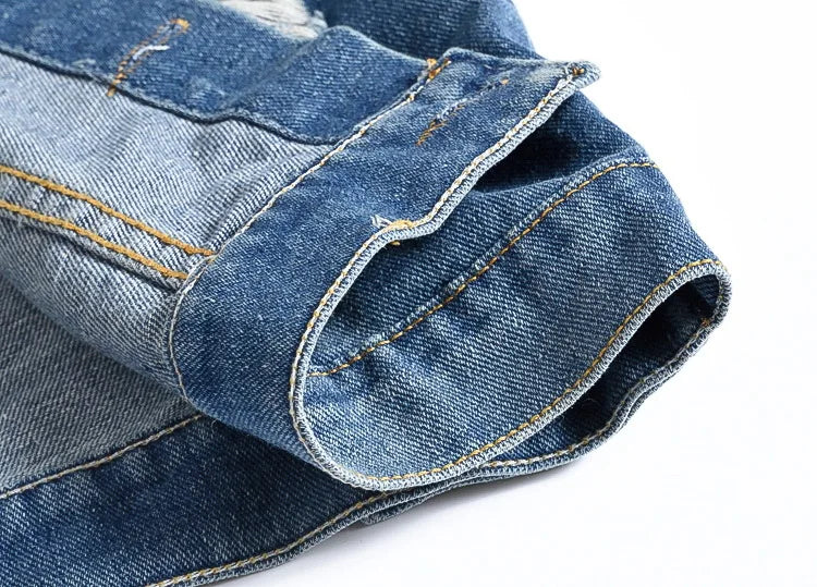 New Fashion Men Ripped Denim Waistcoats Sleeveless Jackets Light Blue Holes Denim Vests Male Cotton Slim Jeans Waistcoats 6XL