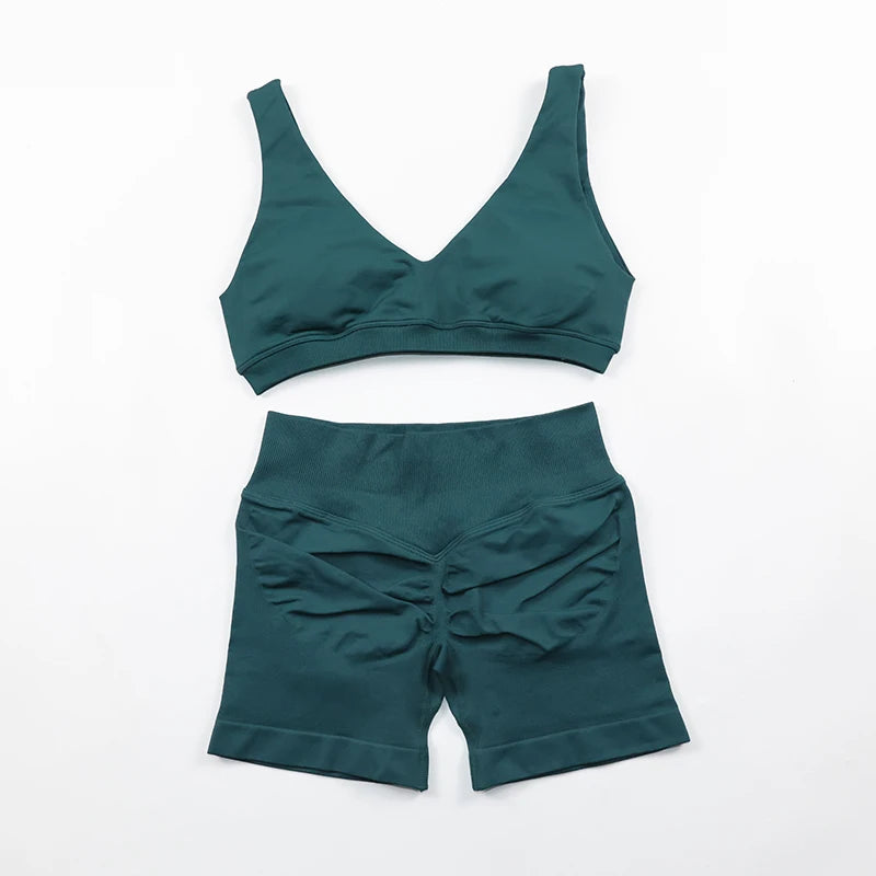 2 Piece Sets Women Outfit Longline Short Sleeve Gym Crop Top High Waist Workout Shorts Sports Suit Fitness Clothes Yoga Set