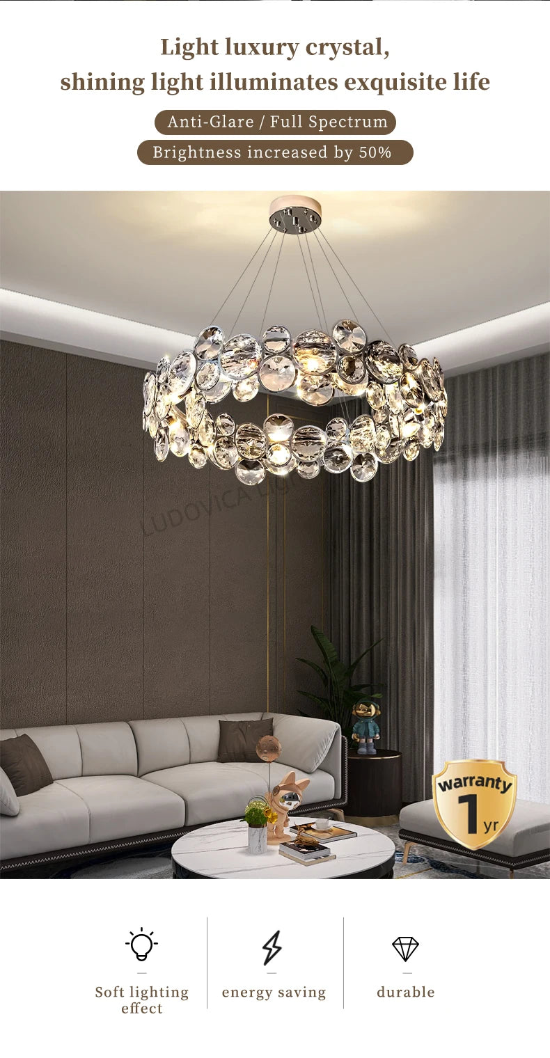 Modern Crystal Chandelier Luxury Villa Living Room Bedroom Dining Room Kitchen Modern LED Ceiling Hanging Lamp