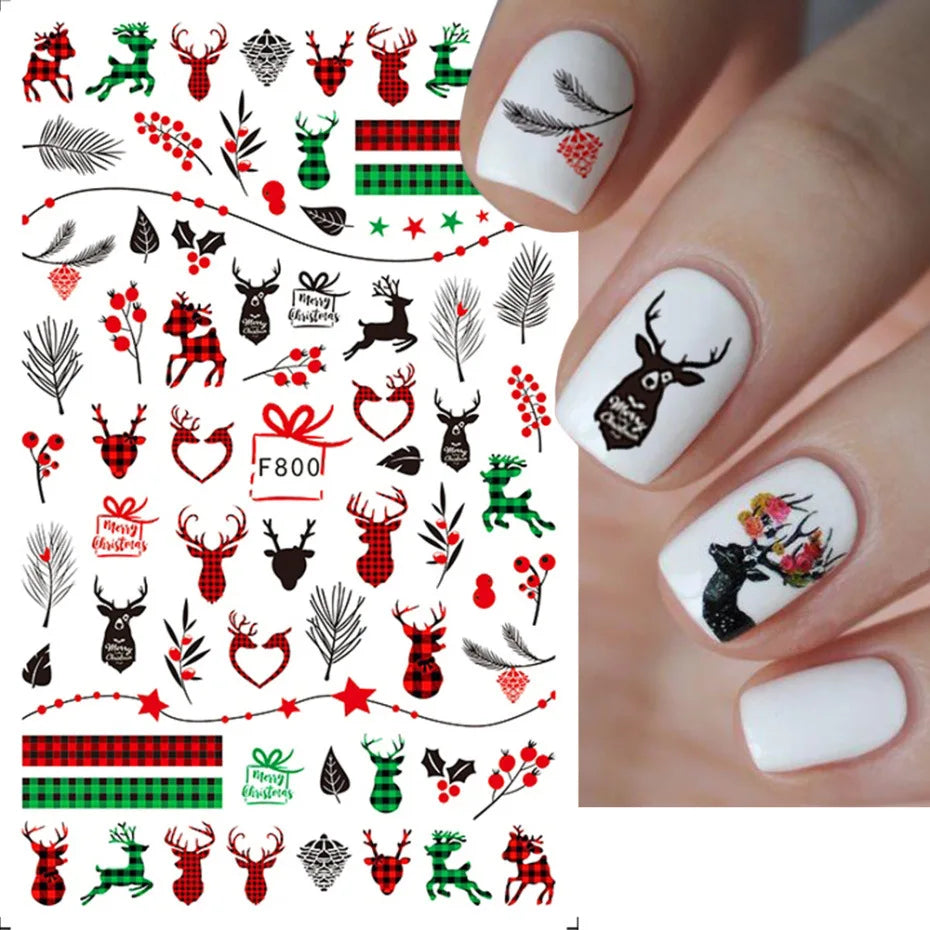 Autumn and Winter Blue Landscape Lines Flowers Birds Butterfly 3D Stickers Nail Art Decals Nail Parts Christmas Nail Stickers