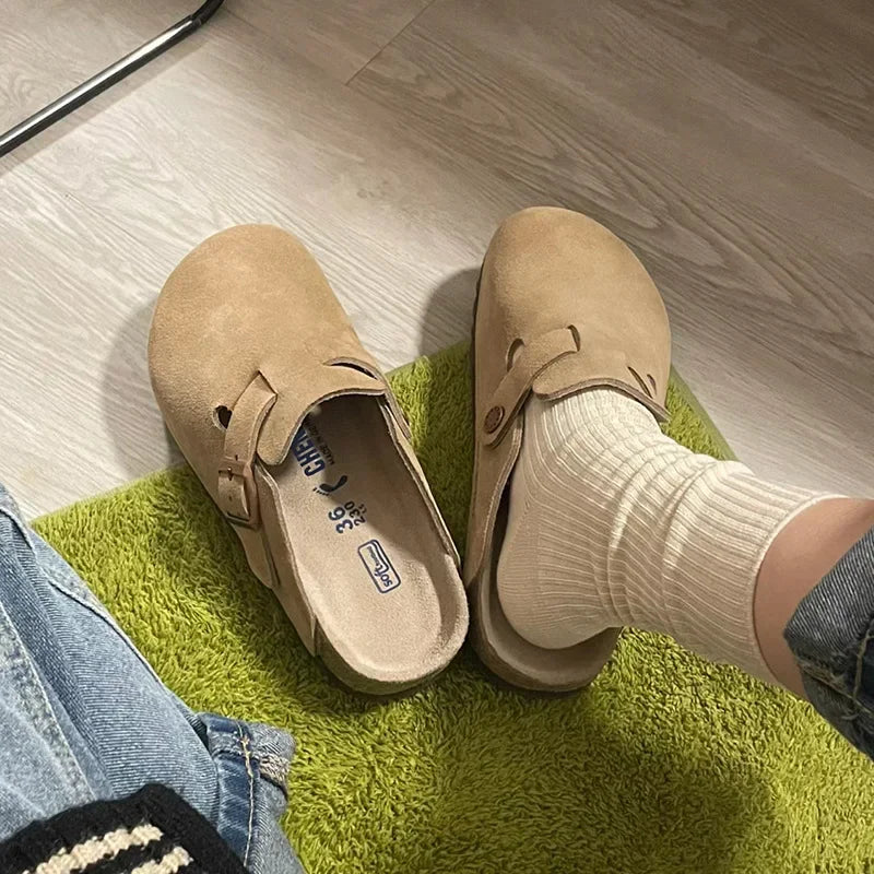 New Summer Cork Clogs Slippers Sandals Classic Soft Footbed Suede Sandals With Arch Support Adjustable Buckle Sandals