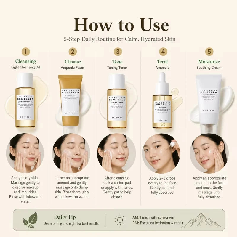 SKIN1004 Centella Asiatica Travel Skincare Set 5Pcs Calming Repair Sensitive Skin Barrier Moisturizing Complete Care Kit Gifts