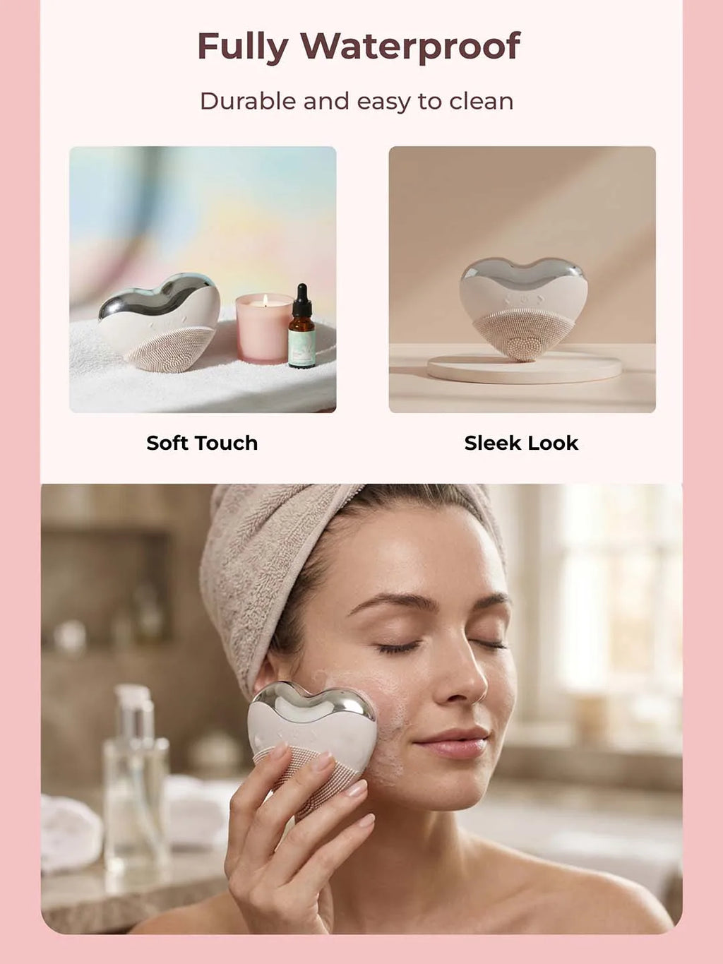 Heart-Shaped Rechargeable Waterproof Silicone Face Cleanser Festival Gift for her