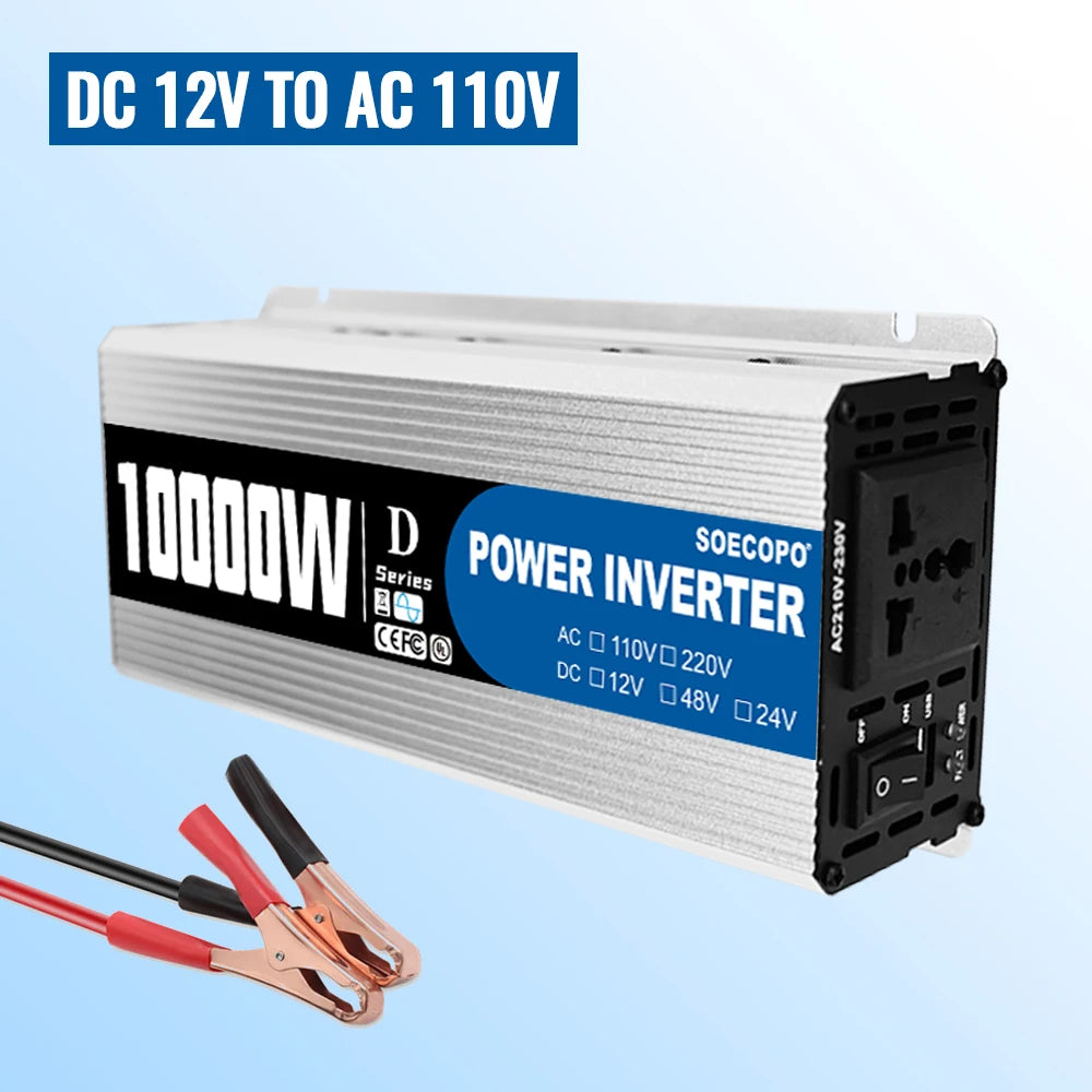 10000W Inverter 12v24v48V DC to 220VAC for Microwave/Drill/Medical Equipment Overload Alarm Construction/Truck/Farm Off-Grid Use
