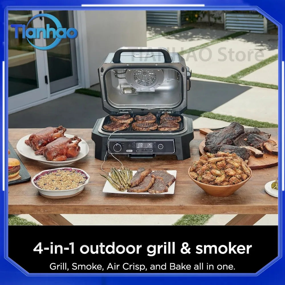 Ninja Woodfire ProXL 4-in-1 Outdoor Grill and Smoker for Electric Air Fryer Bake BBQ Grilling System for Camping Parties