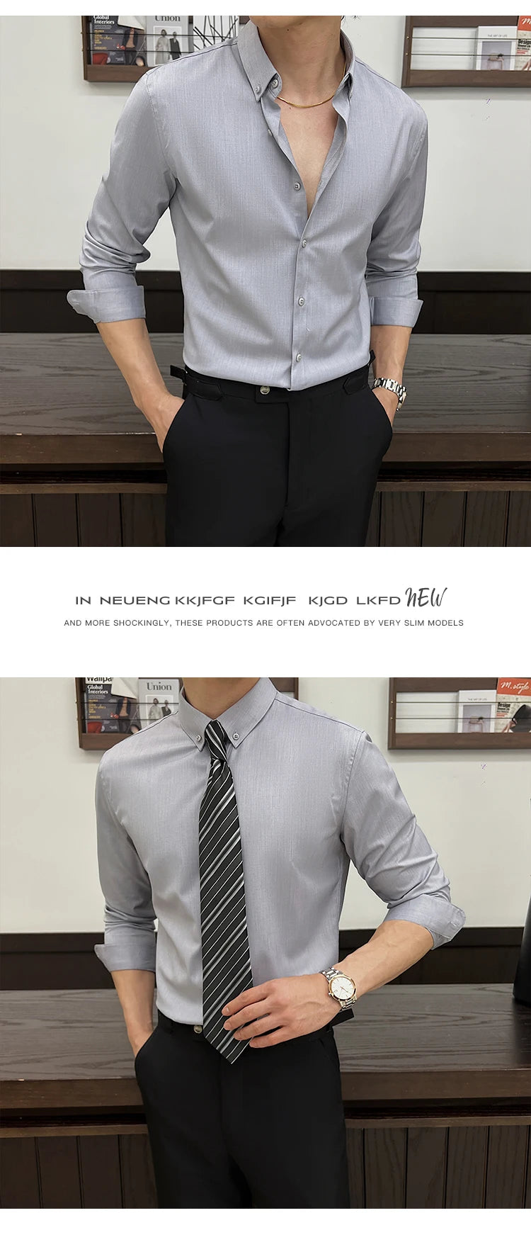 Shirts for Men Long Sleeve British Style Solid Casual Anti-wrinkle Soft Slim Fit Formal Dress Shirt Men Clothing Oversized 7XL-S