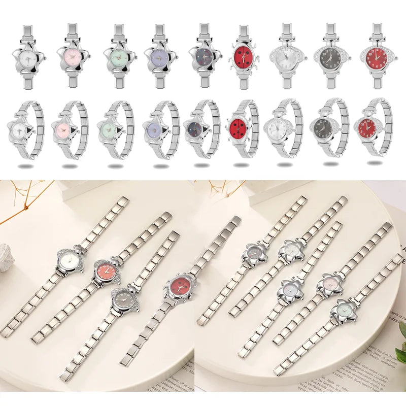 Irregular alloy case Arabic numeral classic dial Stars-shaped diamond-encrusted fashion Stainless Steel Bracelet ladies watch