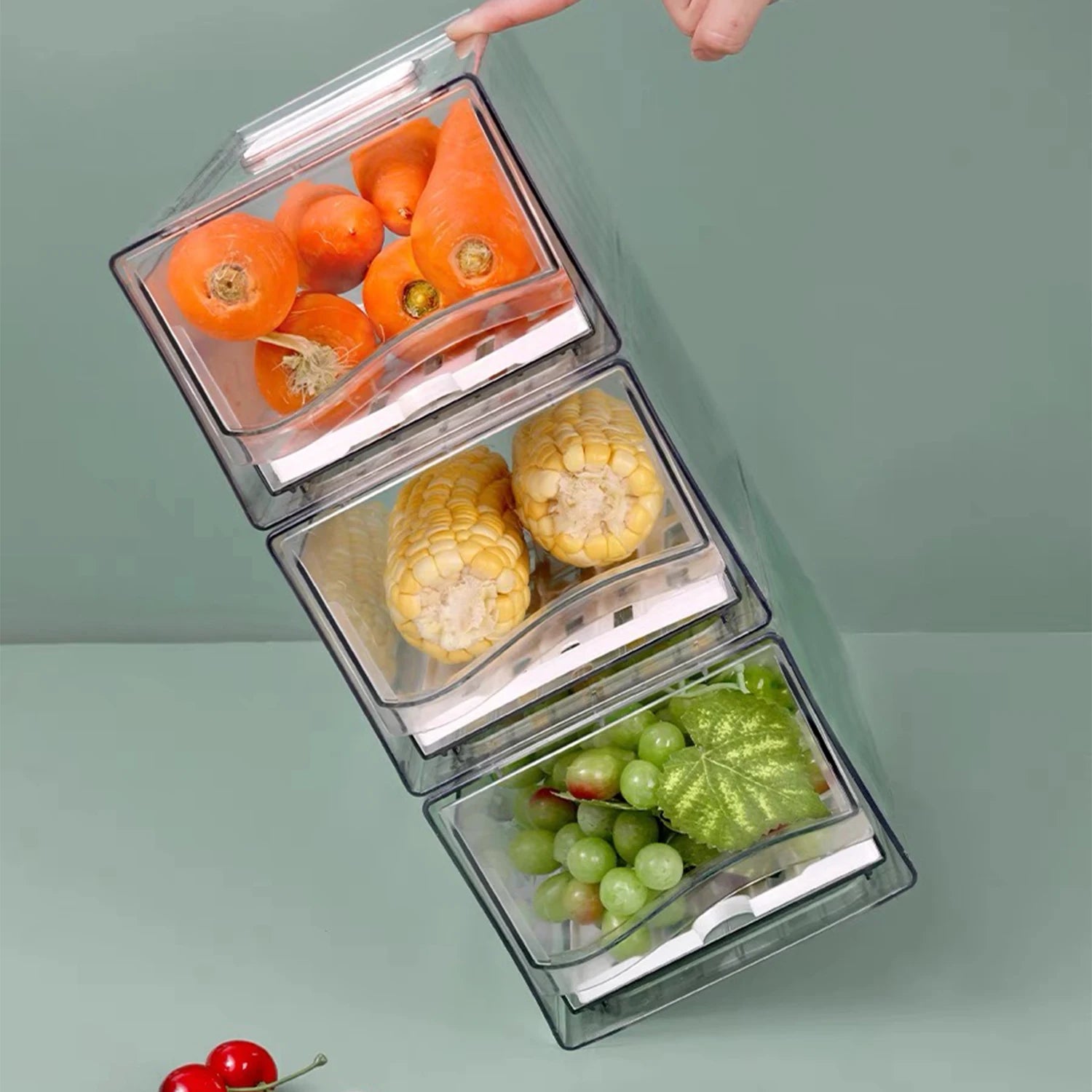 Fridge Organizer, Stackable Refrigerator Organizer Bins Reusable Food Storage Containers Fridge Drawer Organizer in Home Kitchen