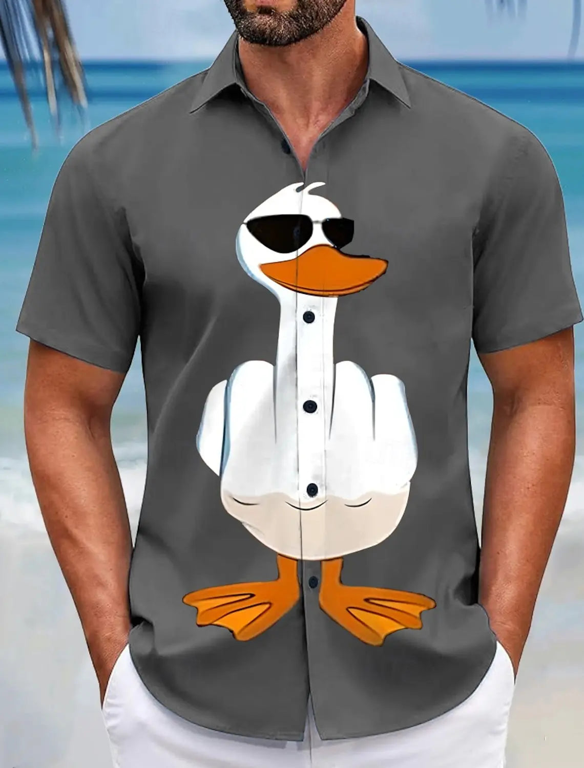 Men's Animal Funny Duck Shirt Summer Hawaiian Shirt Button Up Shirt Short Sleeve Summer Turndown 3D Print Collared Shirts