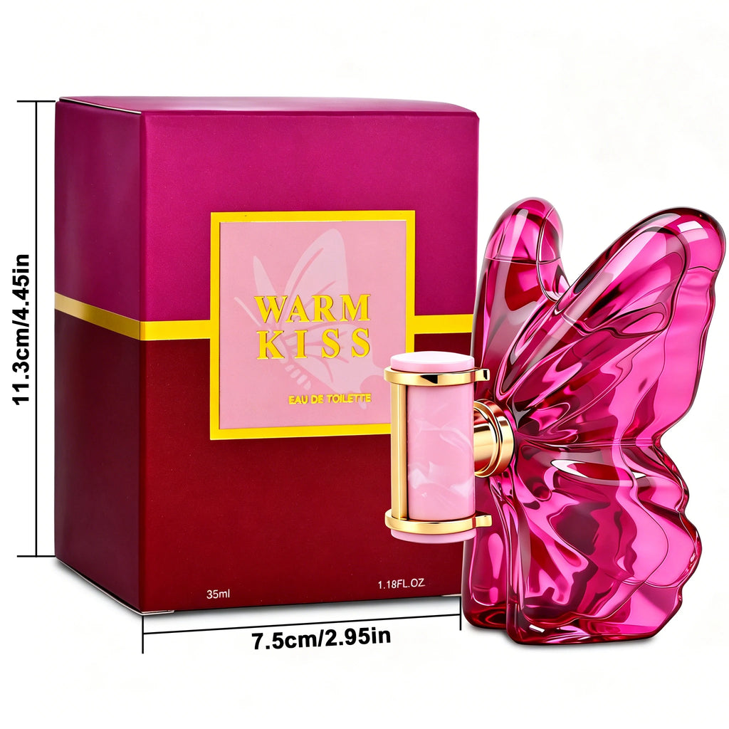 Warm Kiss Women's Perfume, 1.18 Fl oz, Fruity Floral Fragrance, Notes of Dragon Fruit, Frangipani, Cherry, Peony & Sun-kissed Vanilla, Refillable Designer Perfume for Women