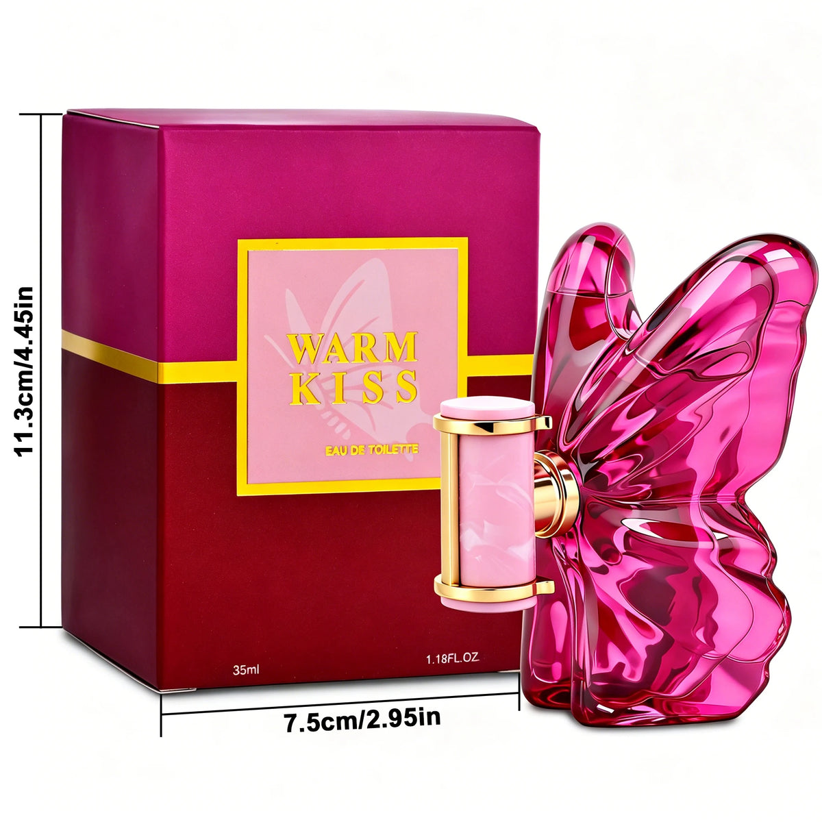 Warm Kiss Women's Perfume, 1.18 Fl oz, Fruity Floral Fragrance, Notes of Dragon Fruit, Frangipani, Cherry, Peony & Sun-kissed Vanilla, Refillable Designer Perfume for Women