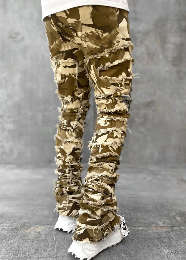 2026 New Men's Denim Straight-Leg Pants, European and American Street Fashion Ins Stretch Patch Denim Straight-Leg Pants