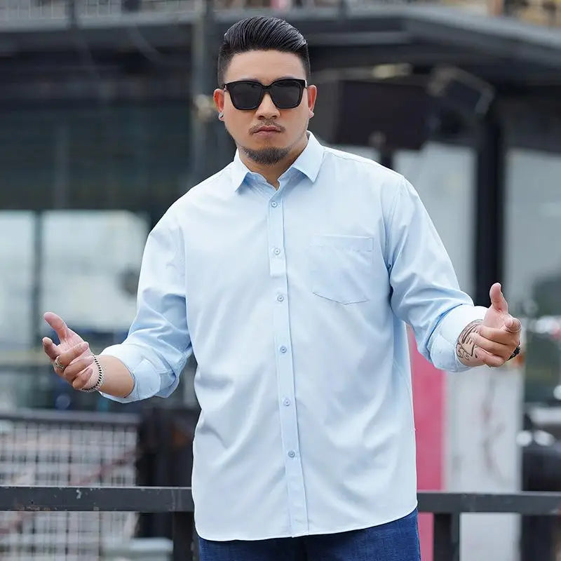 Plus Size 12XL 10XL Men's Shirts Long Sleeves Work Formal Shirt Anti-Wrinkle Classic Business Pocket Tops Male Clothing 90-190KG