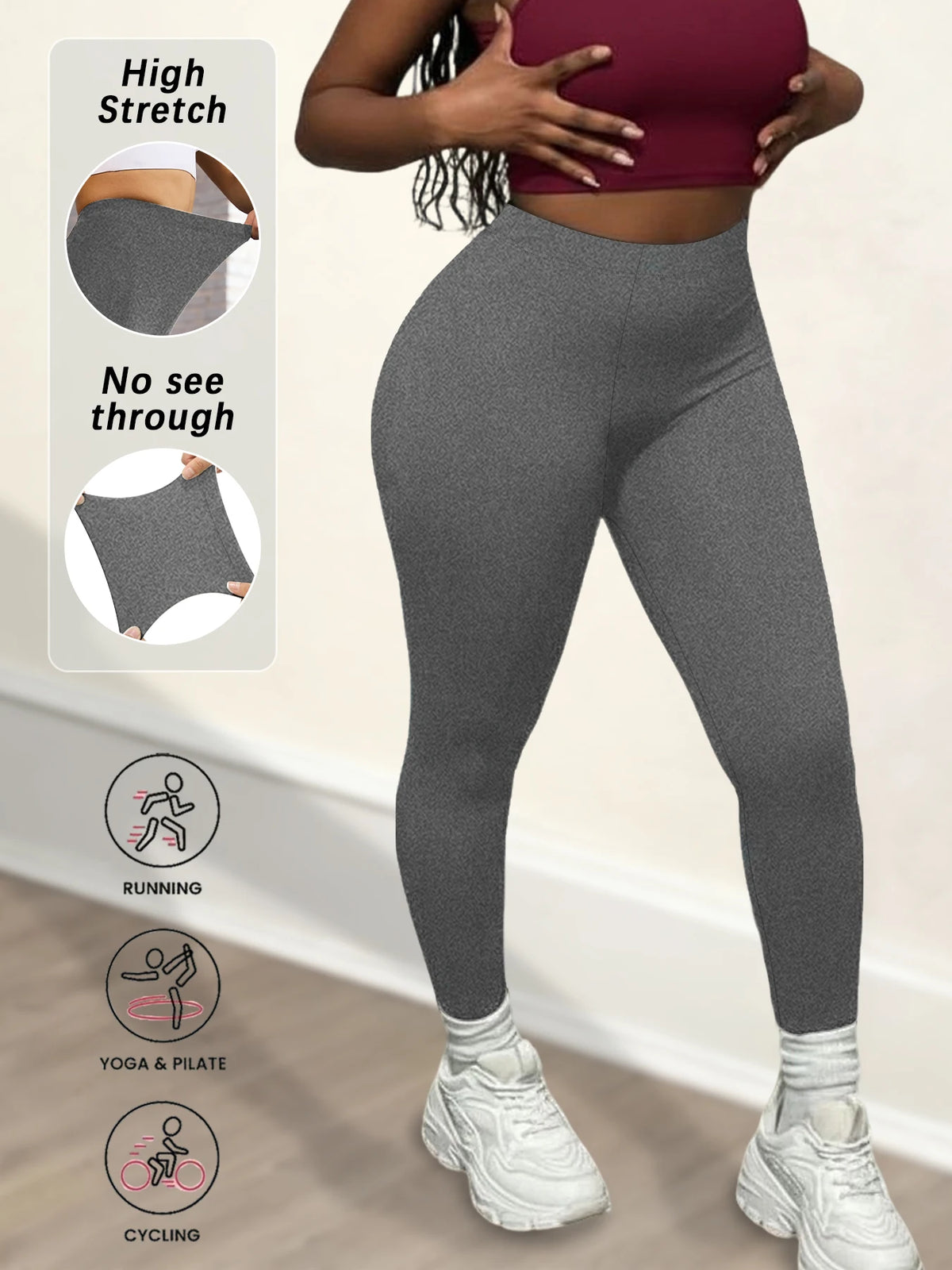 Plus size Women'S Super Soft Leggings,High Stretchy No See Through  Pants，for Casual Attire, All-Season