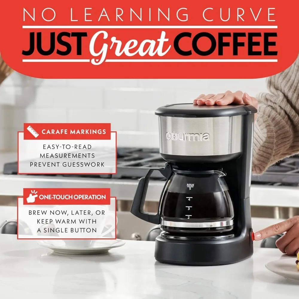 Gourmia Coffee Maker – 5 Cup, One-Touch Brew, Pause & Serve, Automatic Keep Warm, Stainless Steel Accents, Black - Beauty