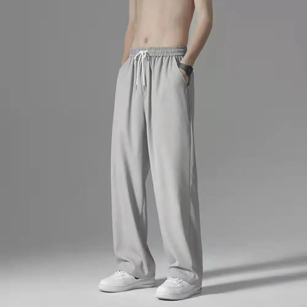 Ice Silk Pants Men's Summer Trousers Men's Trend Loose Straight Thin Casual Pants All-match Breathable Sports Pants Men