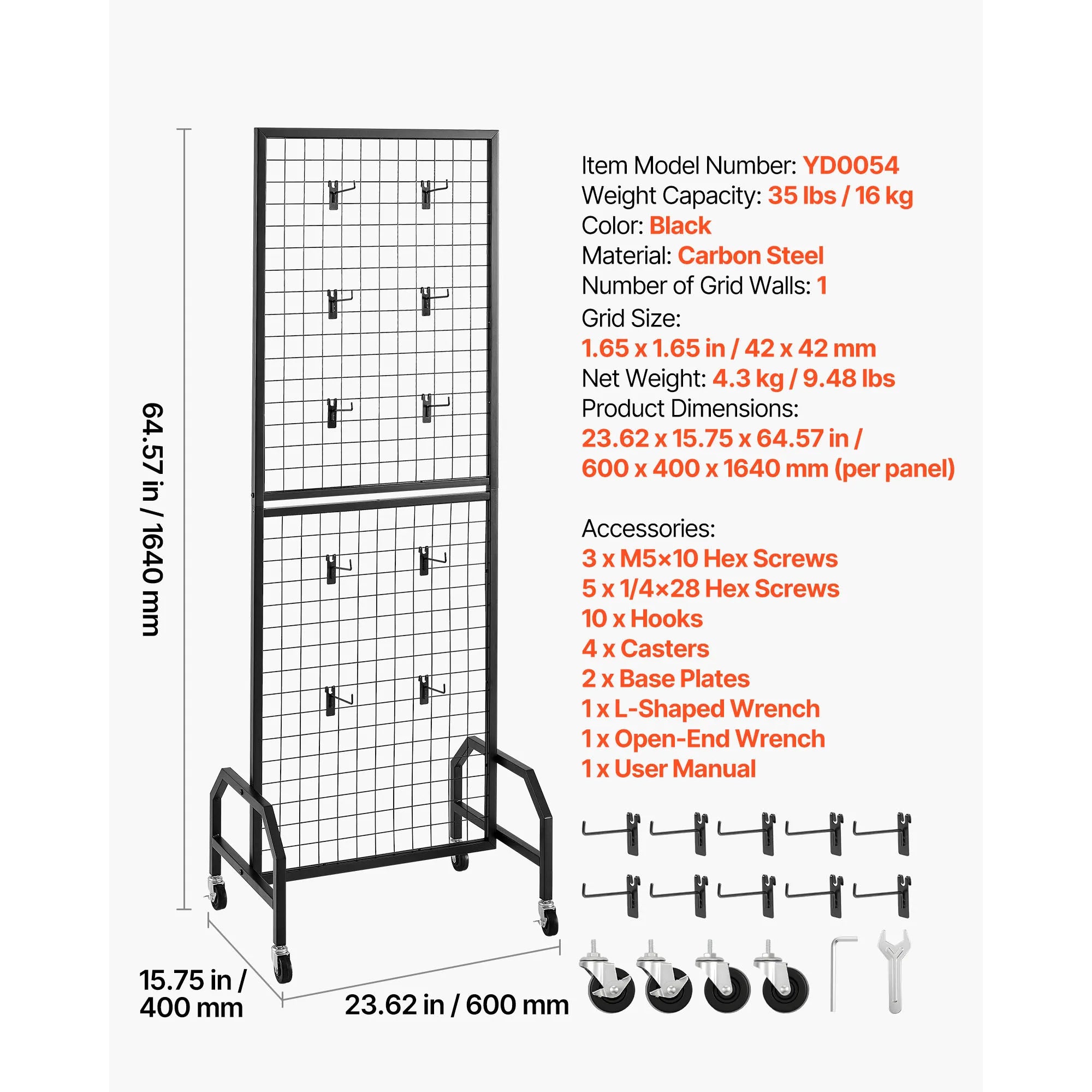 SucceBuy Grid Wall Panel Wire Grid Panels Display Rack Movable Art Display Shelf with Wheel Carbon Steel Gridwall for Craft Show