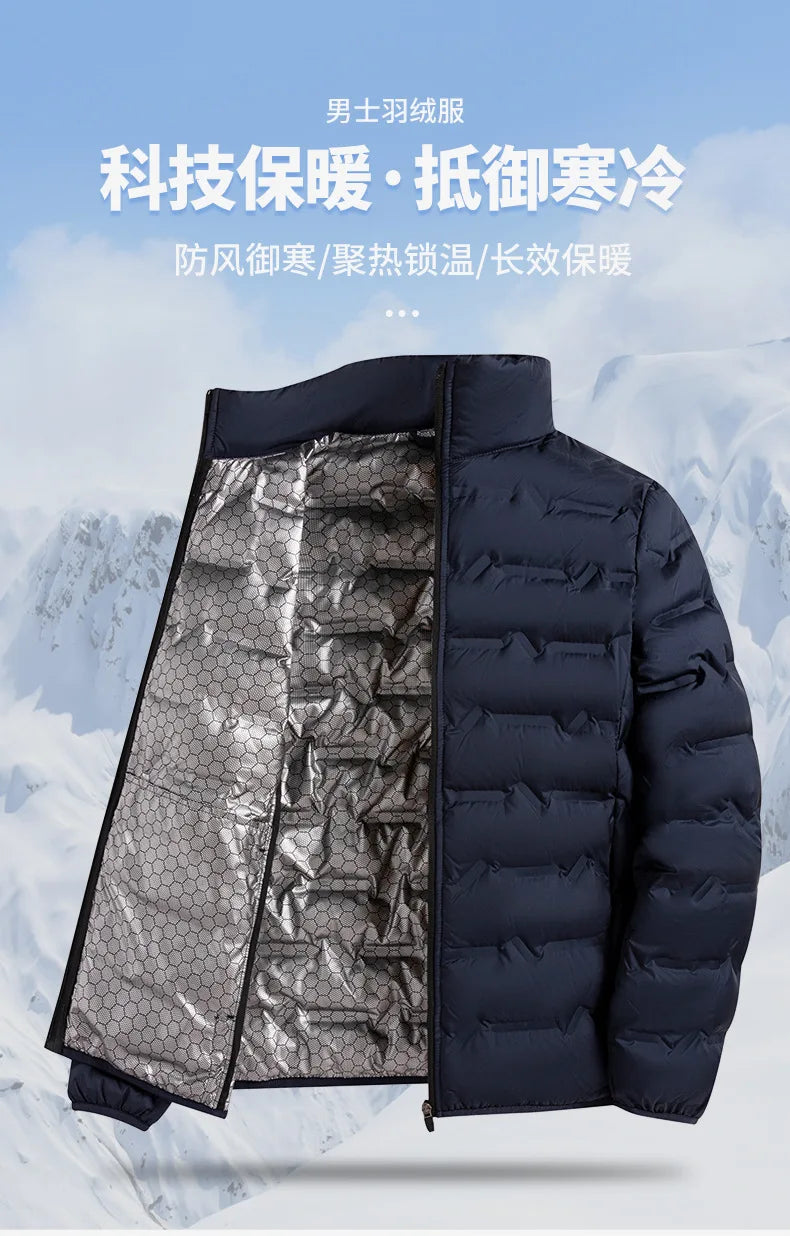 2025 Graphene Self-heating Down Jacket Men Solid Windproof Pleated Down Jackets Stand Collar Classical Warm Winter Jackets Male
