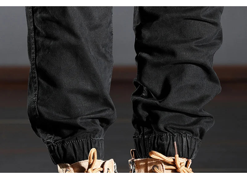 Streetwear Fashion Men Jeans Elastic Stretch Slim Fit Spliced Designer Casual Cargo Pants Hombre Hip Hop Joggers Men Overalls