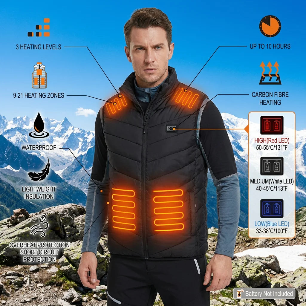 13 Zones Heated Vest Men Women Usb Heated Jacket Thermal Hunting Vest Winter Heating Jacket Chauffante Heating Veste EU Size