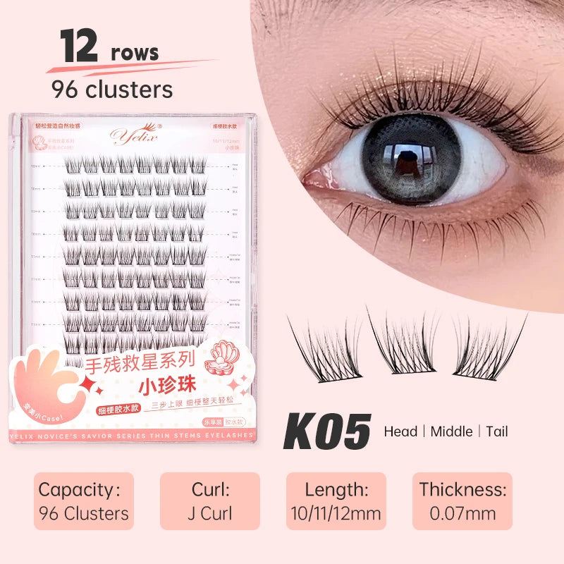 Yelix DIY Cluster Lashes Natural Eyelash Extension Volume Individual Lashes Mixed Tray Lashes Cluster Natural Eyelashes Makeup