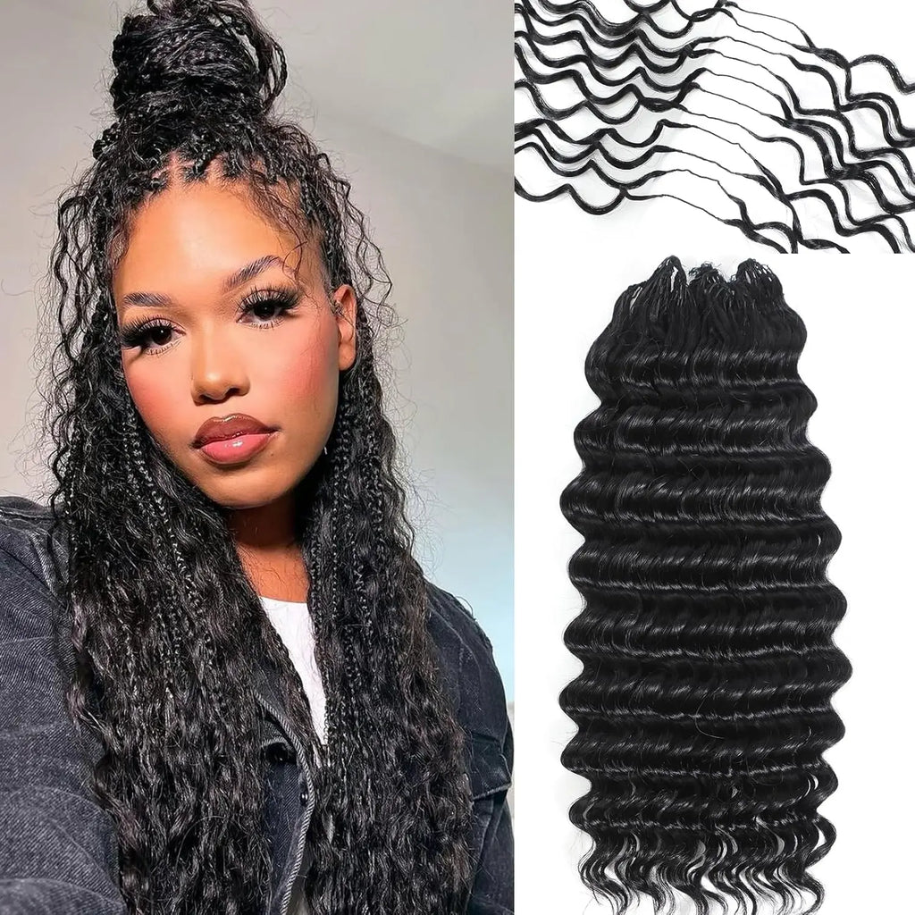 Feather Crochet Human Hair Miracle Knots Pre-divided Human Crochet Hair Bundle Knotless Deep Wave Boho Braids Crochet Human Hair