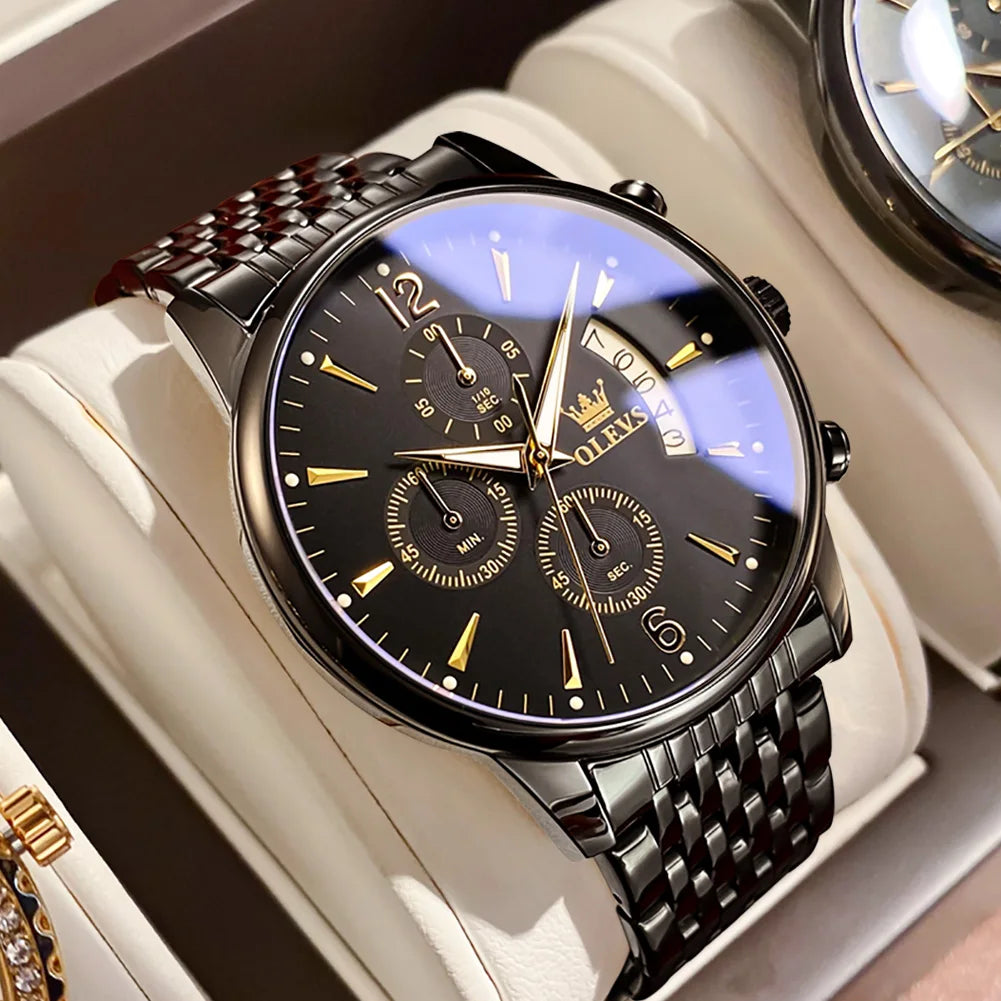 OLEVS Men Watches Top Brand Luxury Watch Waterproof Stainless Steel Men Wristwatch Luminous Quartz Watch Box Gift Set