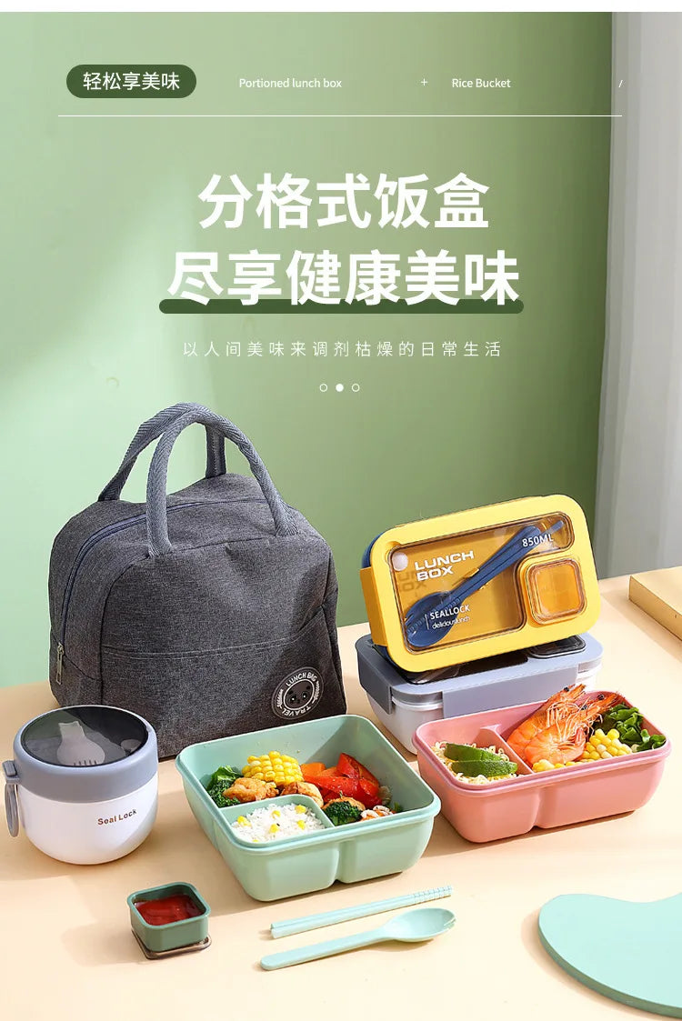 850ml/1100ml Lunch Box Microwave Portable Bento Boxes with Tableware for Kids School Leakproof 4 Grid Food Snack Containers
