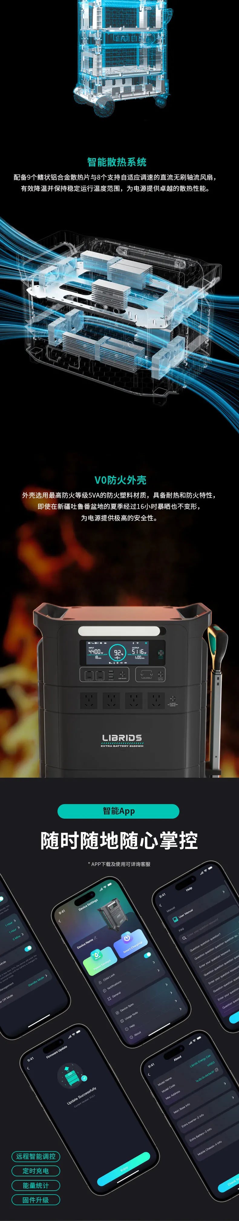 Librids 3600W Stackable Portable Power Station Home Solar Energy Storage Lithium Iron Phosphate Battery Outdoor