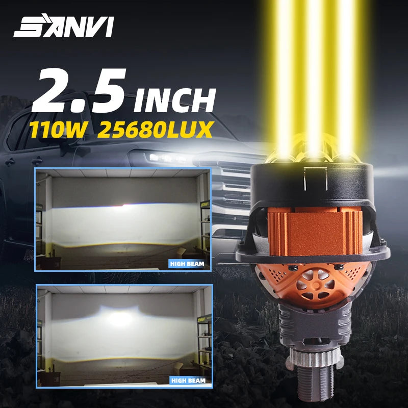 SANVI New 2.5'' Bi LED Projector Lens for Car Angel Eyes Headlight Auto H4 H7 9005 9006 3Auxiliary Light 50W 25680Lux RHD LHD