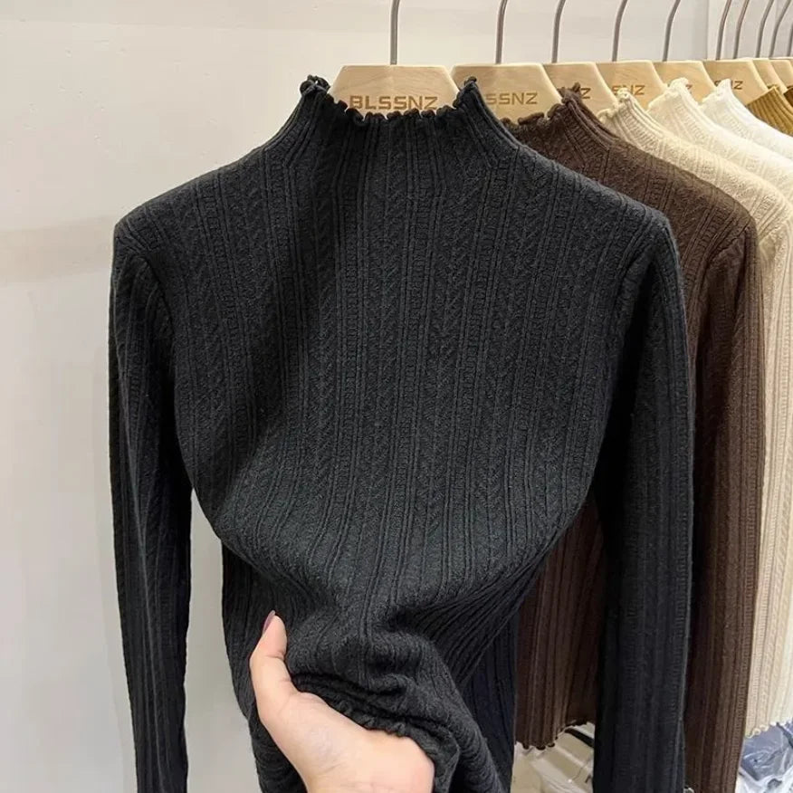 Autumn Winter Chic Bottom Sweaters Women Fashion Turtleneck Pullover Slim Long Sleeve Knitted Jumpers Soft Warm Pull Femme Top
