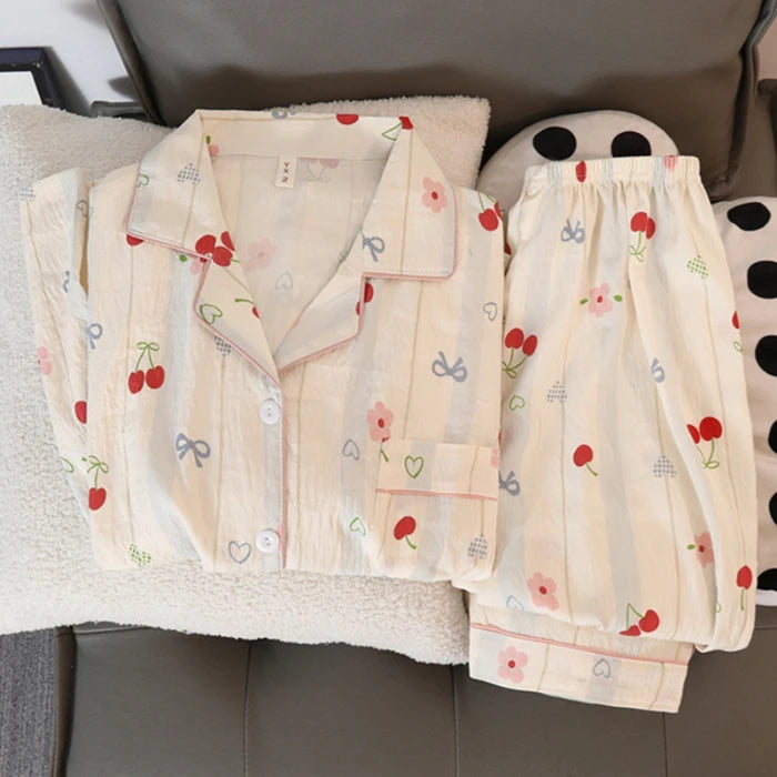 Y2K Colourful Love Plaid Print Women's Pajamas Harajuku Style Sweet Cute Sleepwear Women's New Spring Kawaii 2 Piece Pajamas Set