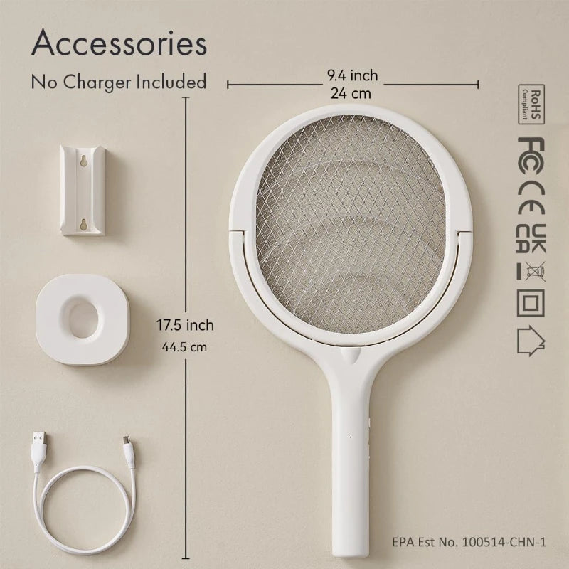 5‑in‑1 Fast‑Charging Mosquito Swatter Racket with Battery‑Powered Lamp, ABS Adjustable Handle for Outdoor Use