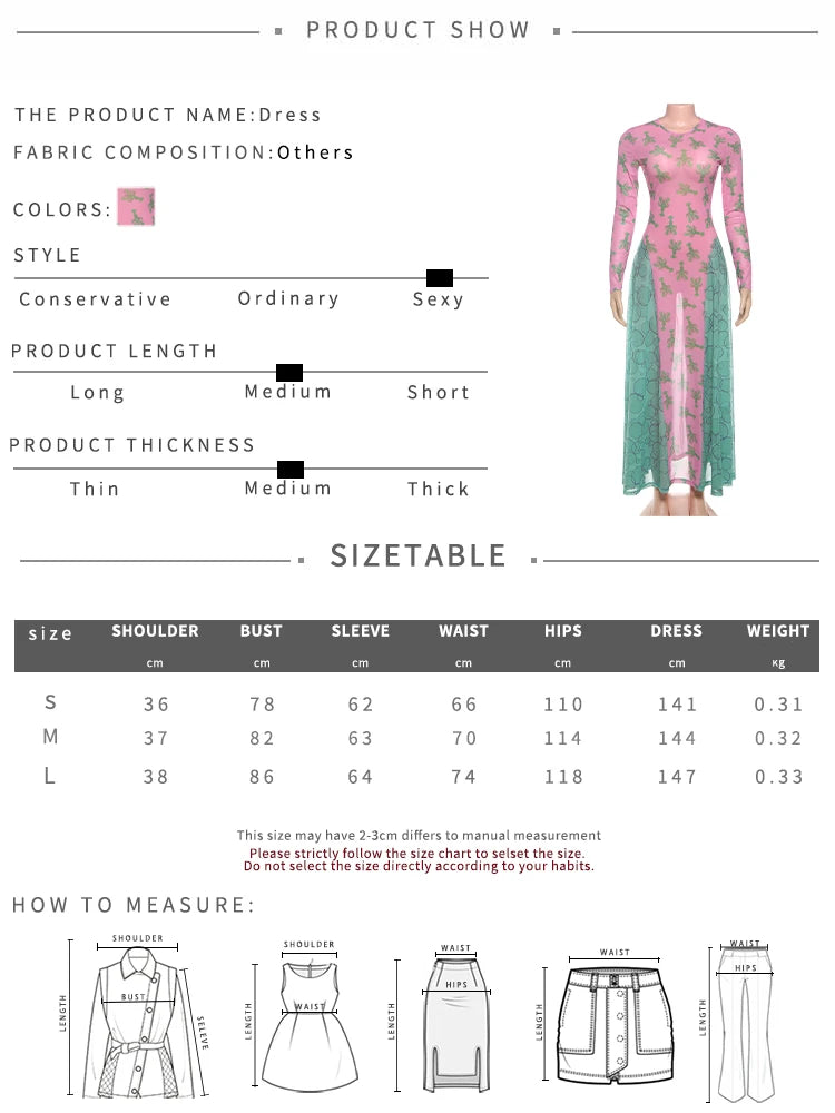 Sisterlinda Contrast Design Dress Women Crayfish Print o-Neck Full Sleeve Sexy See Through Hem Fall Ruched Elegant Long Bodycon