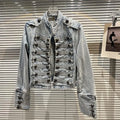 Classical Metal Bule Design oulder Strap Waed Denim ort Jaet Spring 2026 Women's Faion Straight Cut Long Sve