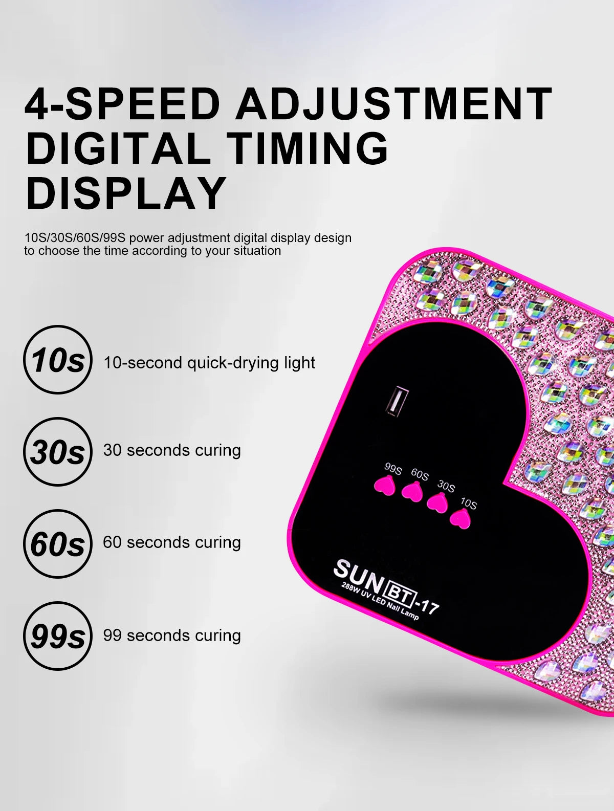 3D Diamond UV LED Nail Lamp For Fast Drying Gel Nail Phototherapy Heart Shape Machine 45 LEDs Manicure Salon Tool Equipment