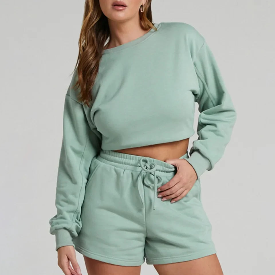 shorts sets women 2 piece outfits Womens Self Cultivation Long Sleeve Casual Hooded Sweatshirt Two Piece костюм женский летний